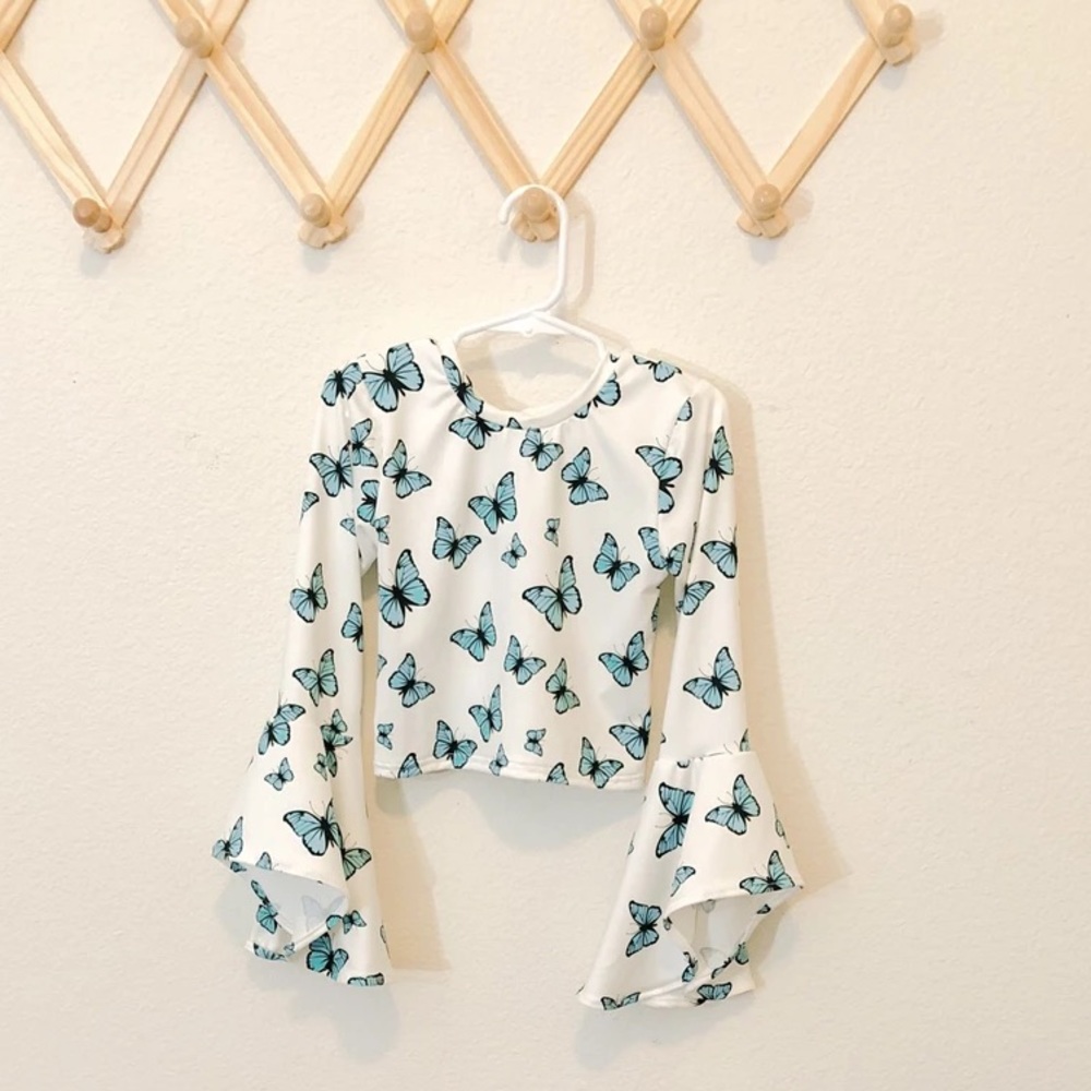 Blue butterfly top